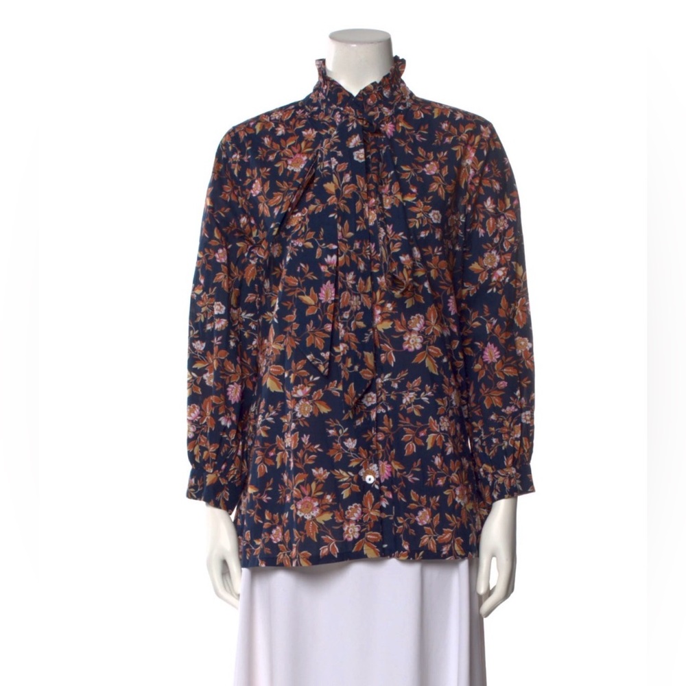 Milly New York Cotton  Floral Print Button Up  Blouse Size  XL - Picture 14 of 15